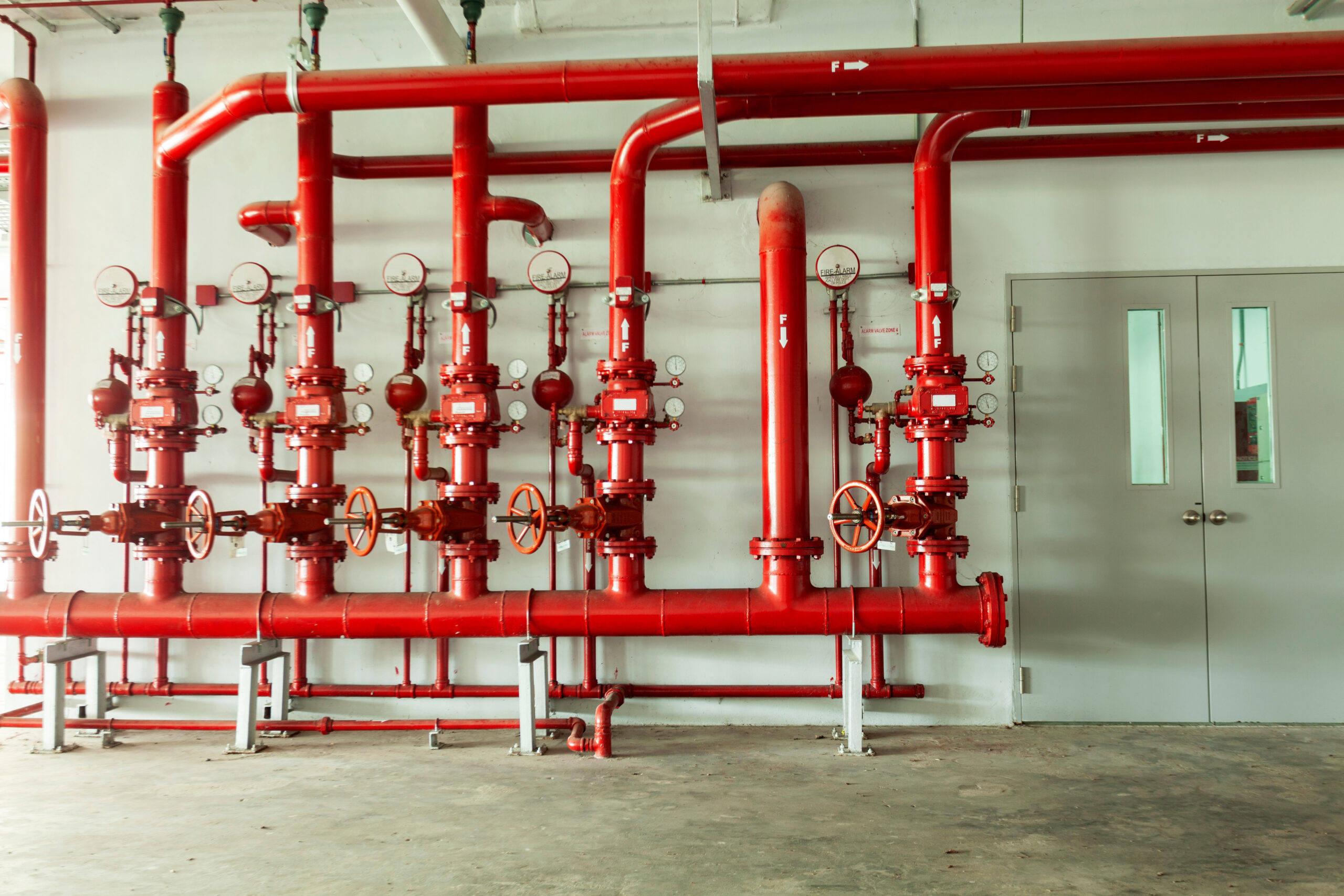 Red water pipe valve,pipe for water piping system control and Fire control system in industrial building or business building.